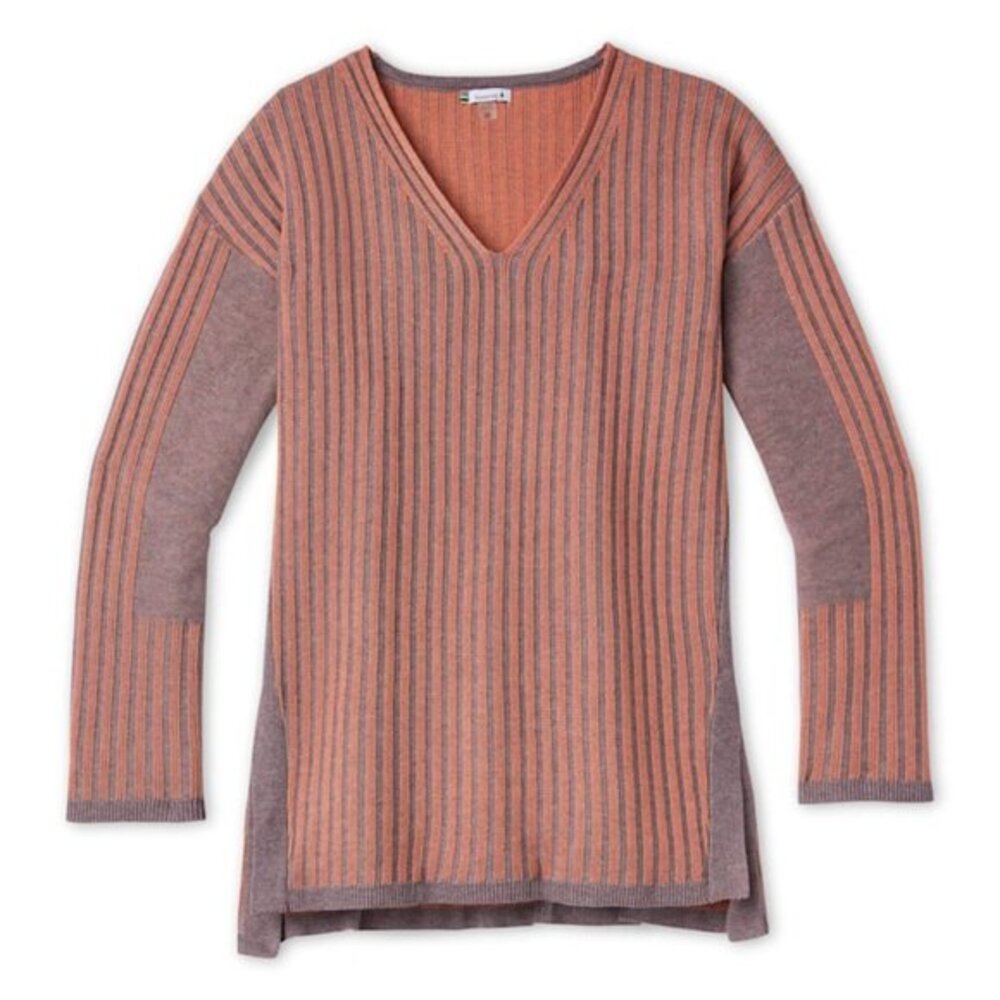 Smartwool Shadow Pine V-Neck Rib Sweater M Sparrow Heather/Sunset Coral Heather